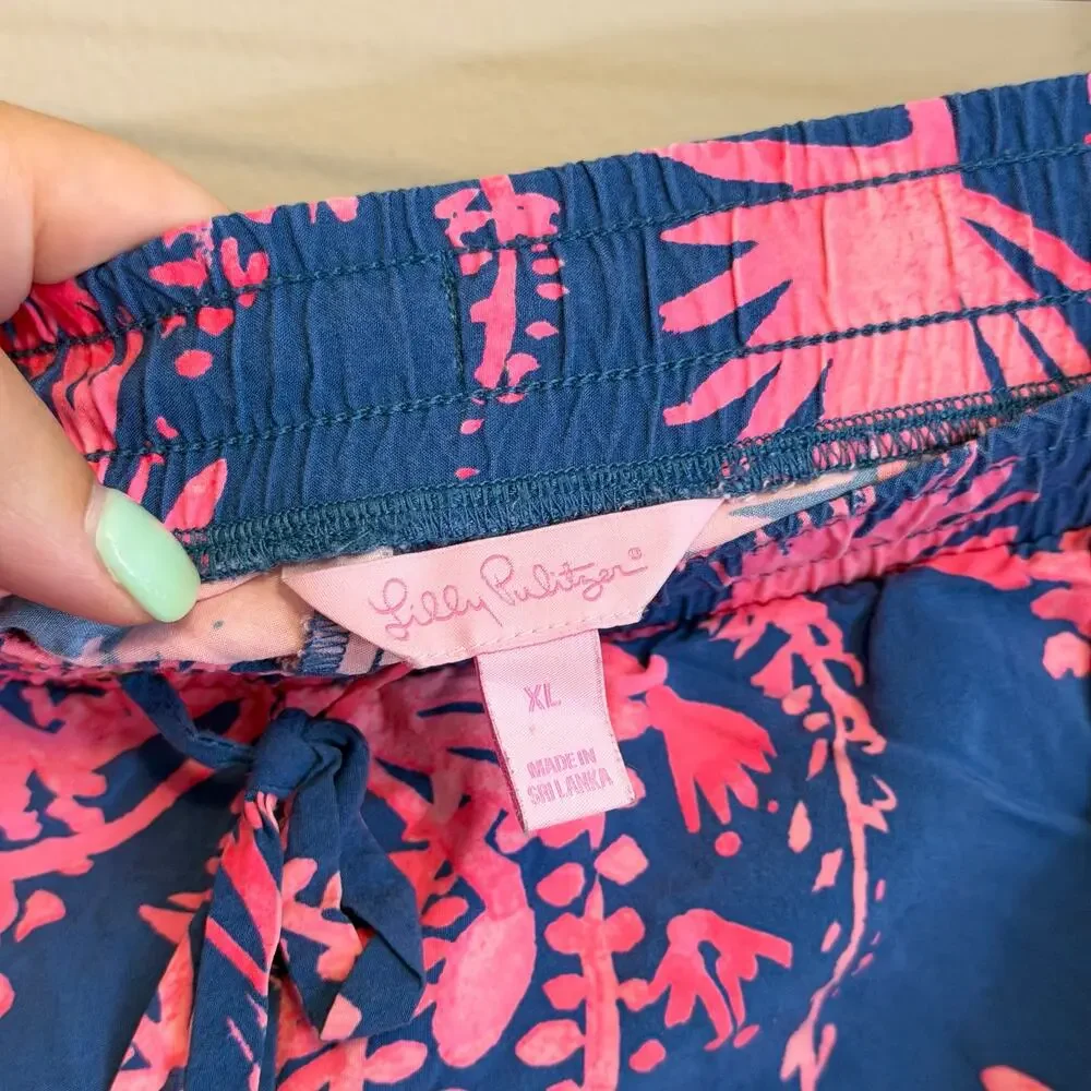Lilly Pulitzer Oceanside Shorts XL Pink Blue Tropical Floral Bird Preppy Beach